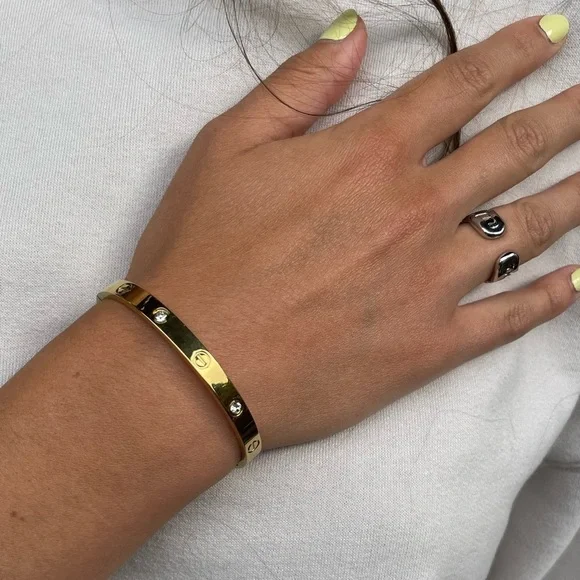 LUXURY GOLD SCREW BRACELET ZIRCONIA LOVE BANGLE BRACELET - Picture 3 of 16